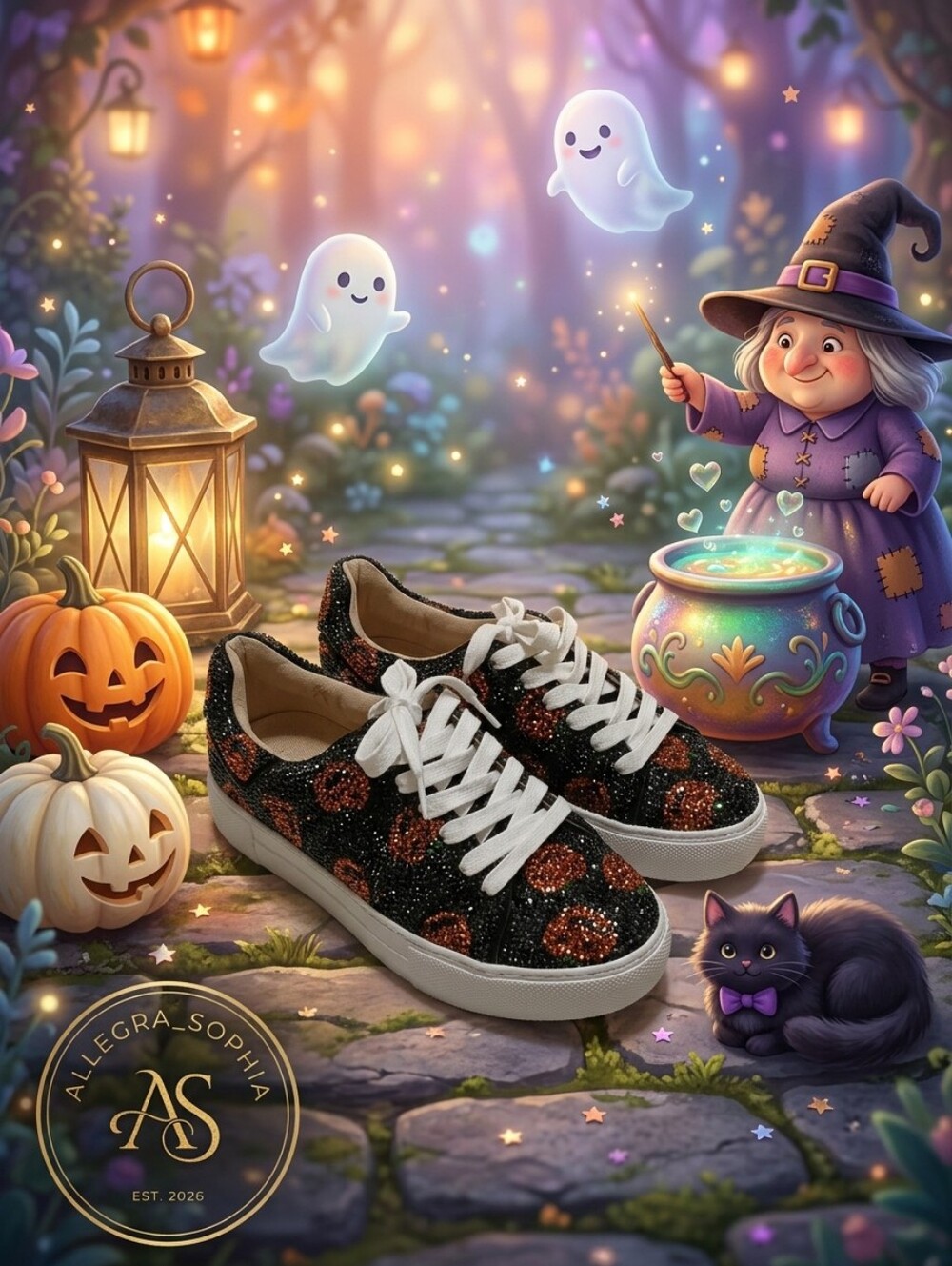 NWT Betsey Johnson Sidny Black Pumpkin Rhinestone Platform Sneakers Size 6.5